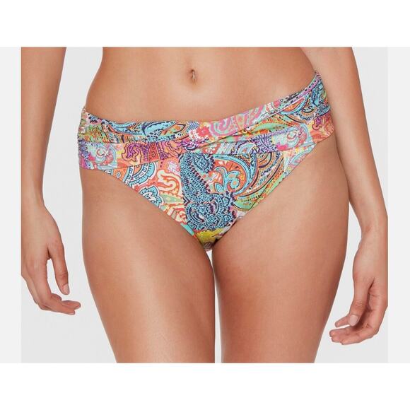 Bleu Rod Beattie Paisley Boho Rainbow Swim Bikini Bottoms Ruched Twist 12 NWT - Picture 1 of 3